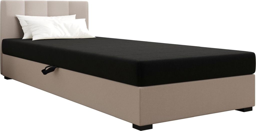 AURA SOFA Boxspringbett ADEL 120x195 Komplett-Set mit Bonell Matratze, Polsterbett mit Bettkästen - Hellbeige/Schwarz, SAWANA 01/14
