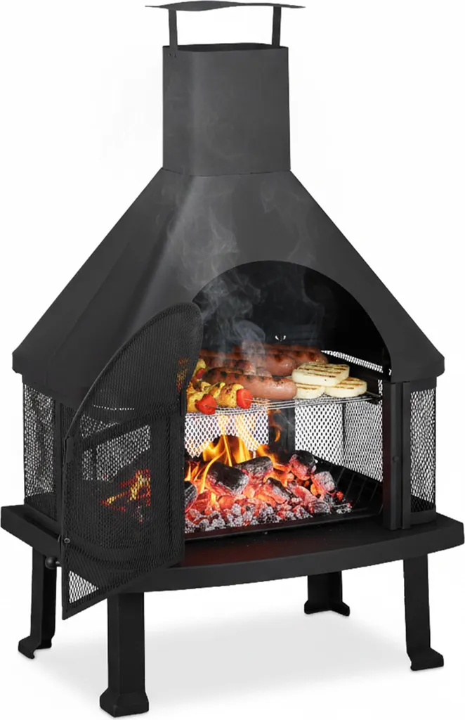 Relaxdays Four de terrasse avec grill en fonte d'acier pour jardin