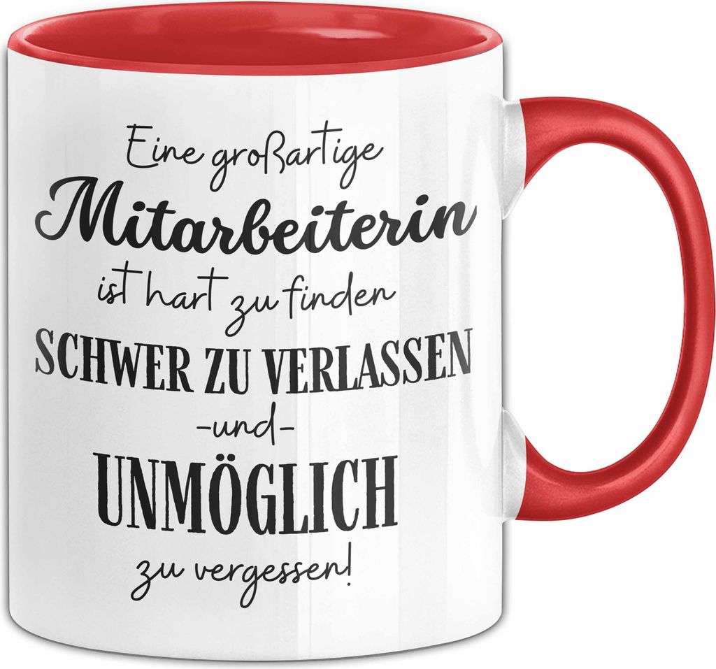 Mitarbeiterin Abschied Geschenk Tasse Abschiedsgeschenk für Mitarbeiterin Hart Zu Finden Schwer Zu Verlassen (Rot)