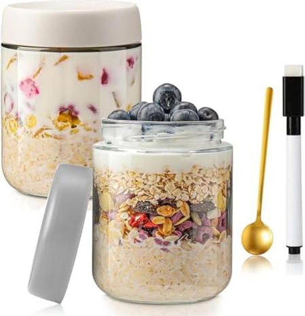 Overnight Oats Gläser mit Deckel, 500ml Einmachgläser mit Schraubdeckel Meal Prep Gläser für Hausgemachte Marmelade, Babynahrung, Einlegen, Ein...