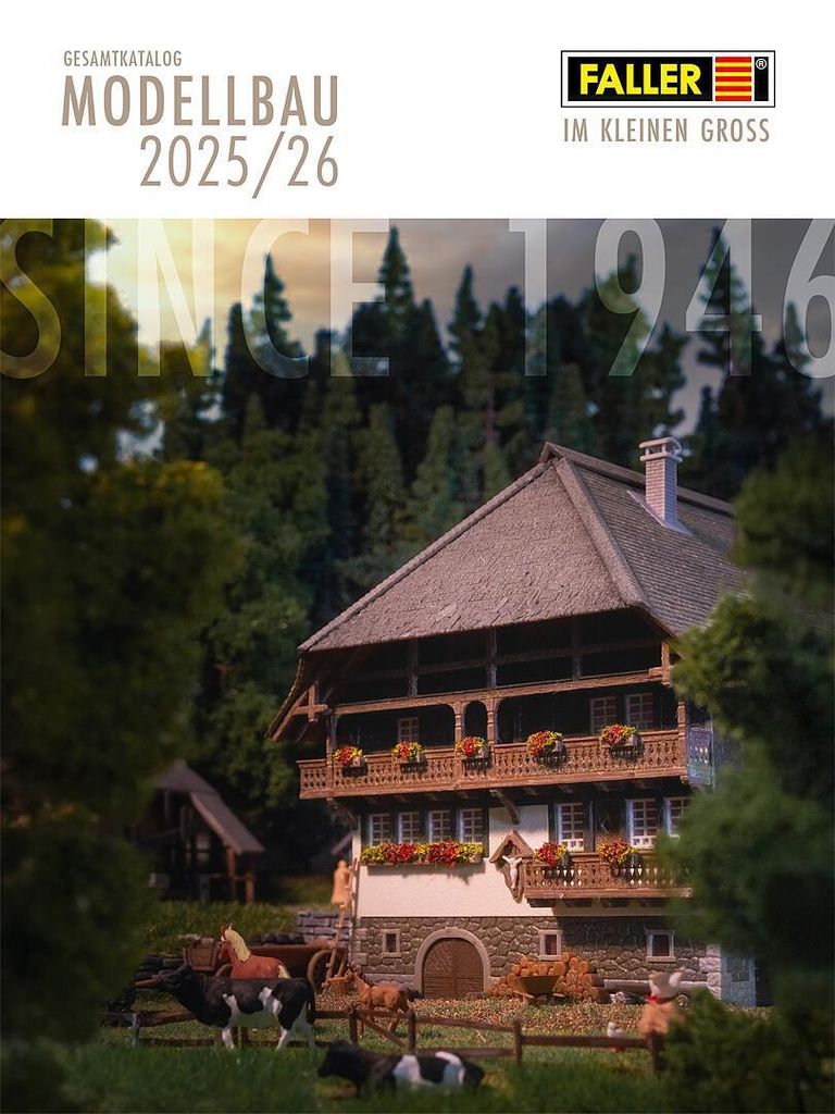 A catalog cover featuring a model of a traditional house with surrounding trees and animals.