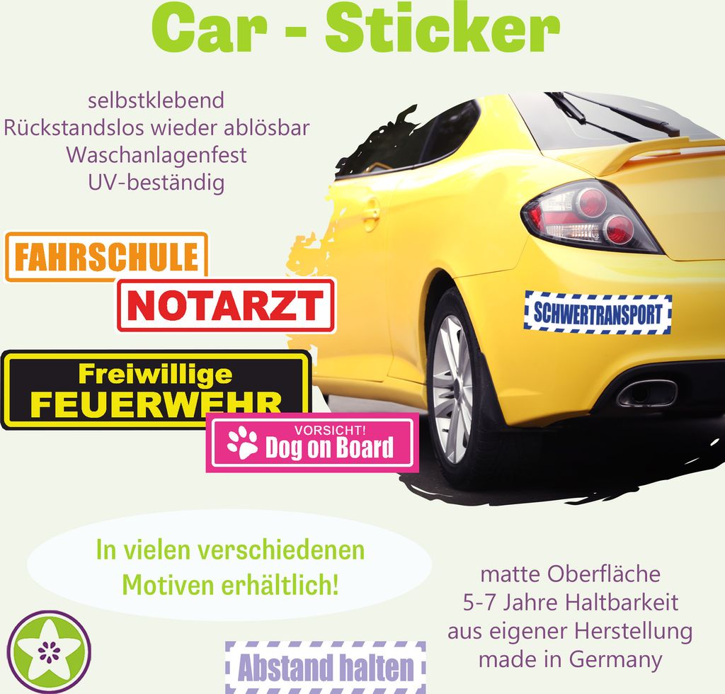 Kiwistar - Autoaufkleber - Orange - Grün - 20 x 5,3 cm - Rampe! Motiv 3m Abstand gestreift - Hinweis Aufkleber Sticker für Auto, Kfz, Fahrrad, PK...