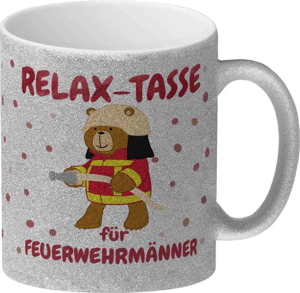 Relax Tasse für Feuerwehrmänner Glitzer-Kaffeebecher mit coolem Bären-Motiv