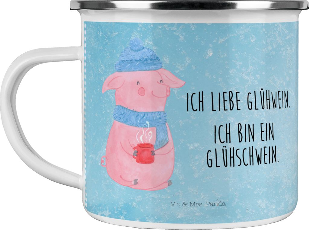 Mr. & Mrs. Panda Emaille Tasse Schwein Glühwein - Eisblau - Geschenk, Punsch, Weihnachtsmarkt, Kaffeepott, Pott, becher, Glühschwein, Weihnachten...