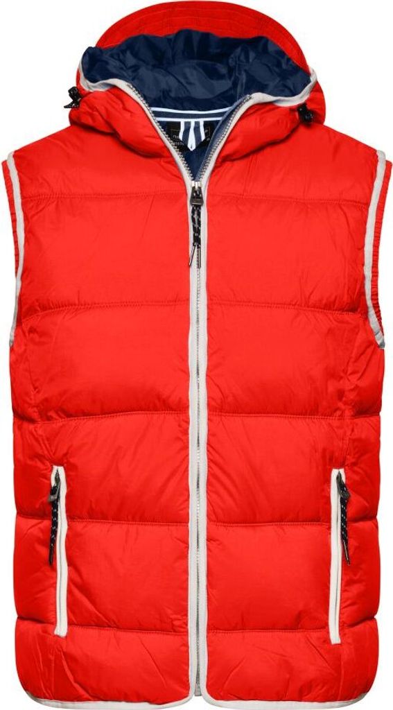Modische Steppweste mit angeschnittener Kapuze red/white, Gr. 3XL