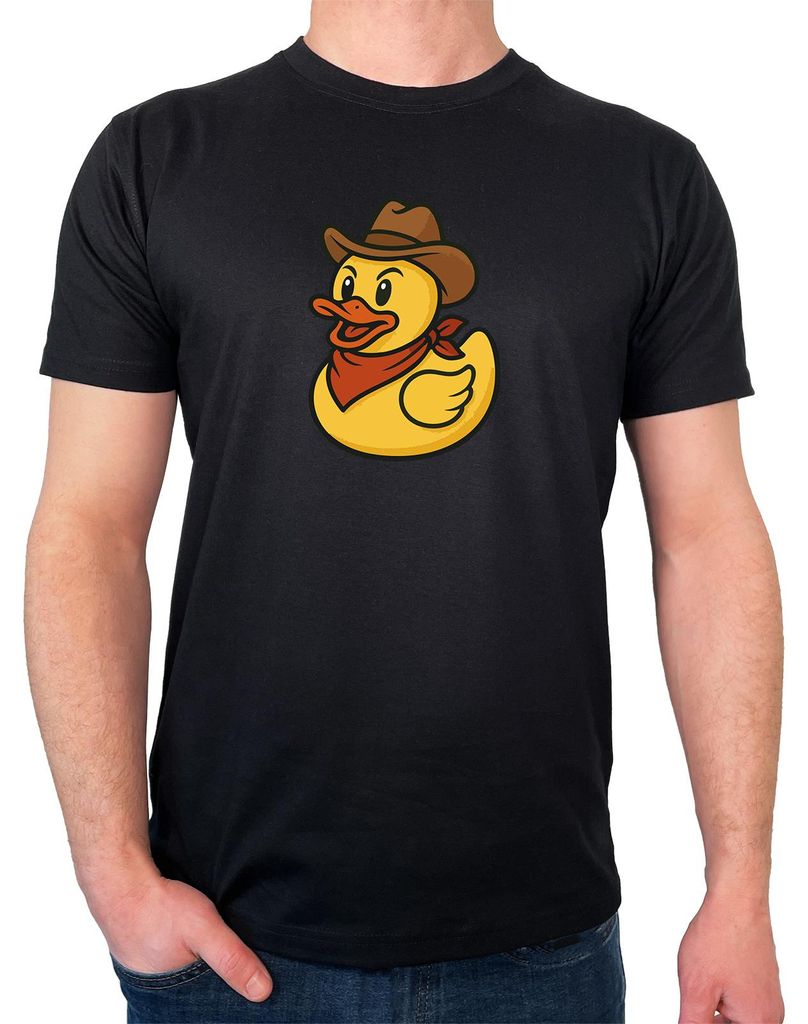 Huuraa Herren T-Shirt Quietscheente Cowboy Gummiente Wilder Westen M Black Bio Baumwolle Fairtrade Herrenshirt Geschenkidee