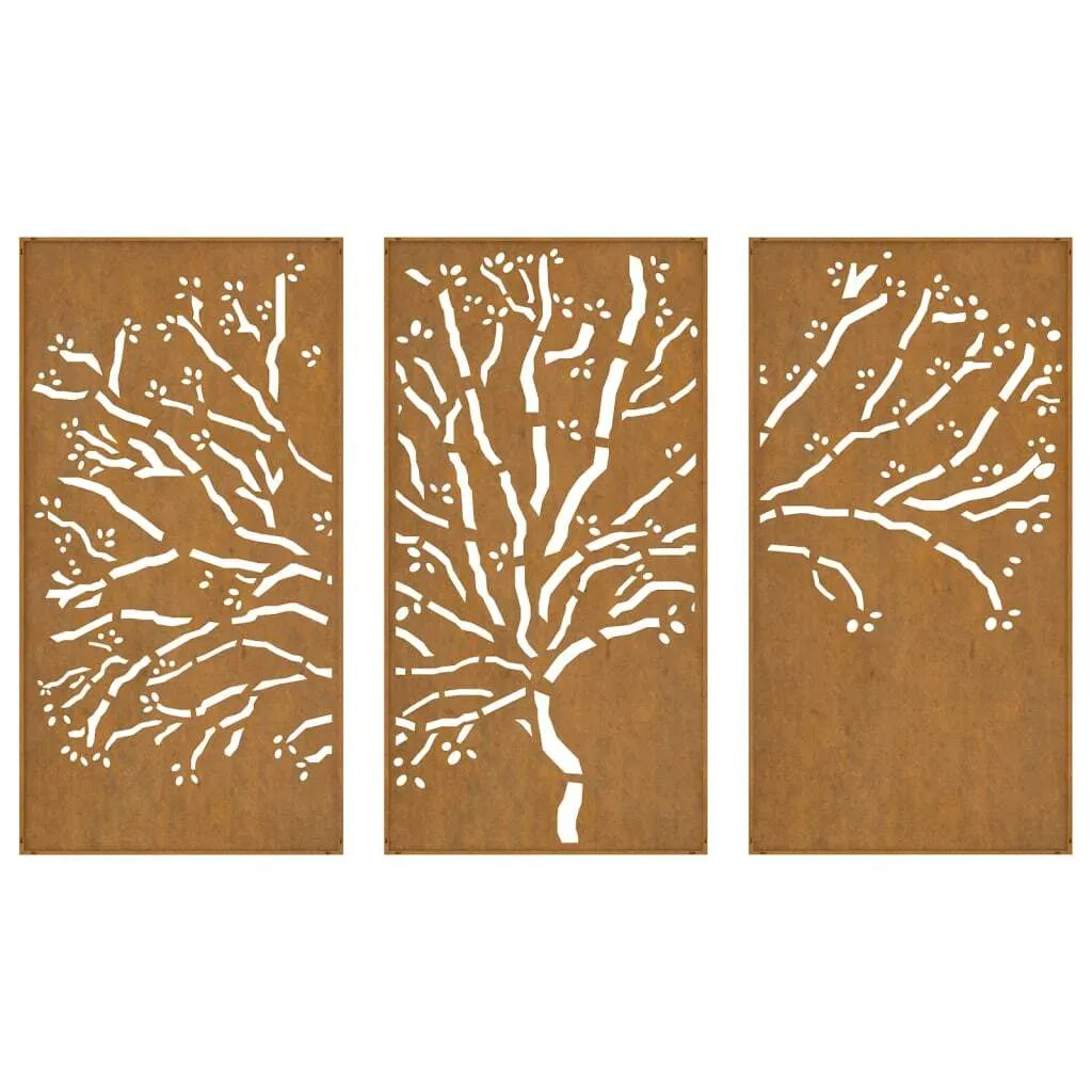 Triptyque Mural Jardin Acier Corten Design Arbre Résistant Intempéries - 4