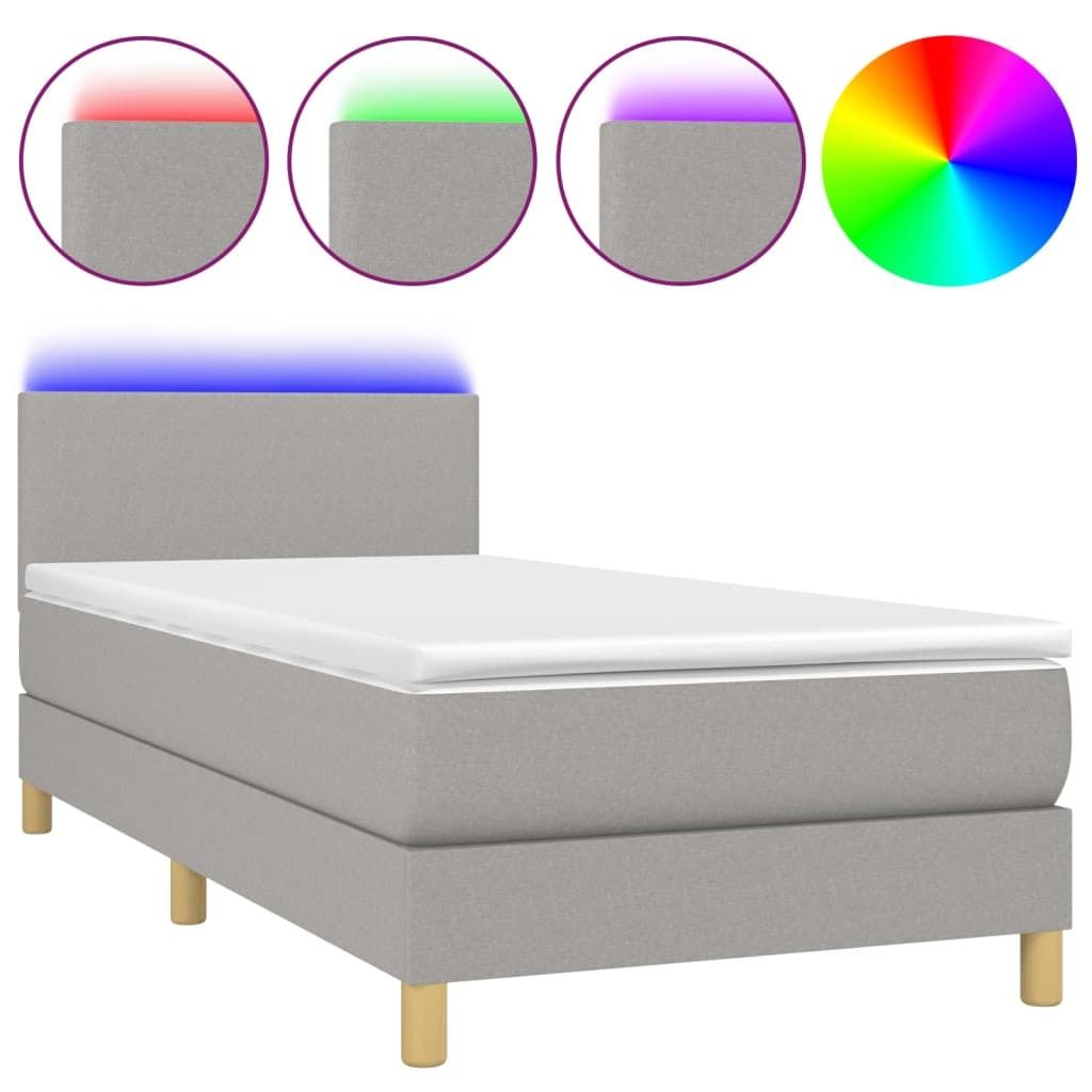 vidaXL Boxspringbett mit Matratze & LED Hellgrau 80x200 cm Stoff