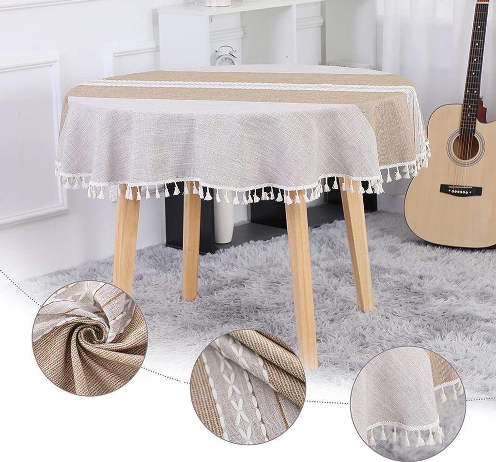Tischdecke aus Baumwollleinen, maschinenwaschbar und langlebig, schlichter und eleganter Stil, passend für alle Esstische, 140 cm