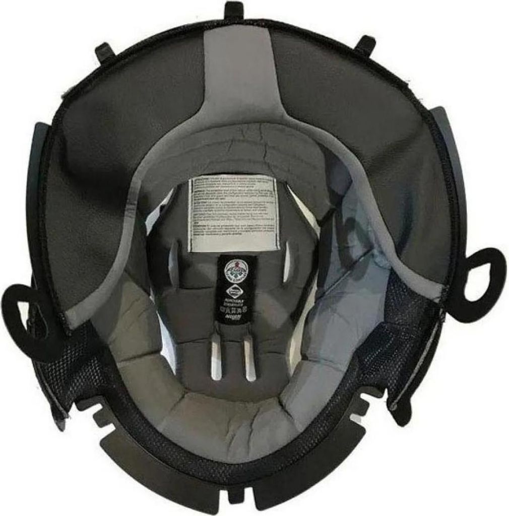 The inside of a motorcycle helmet liner.