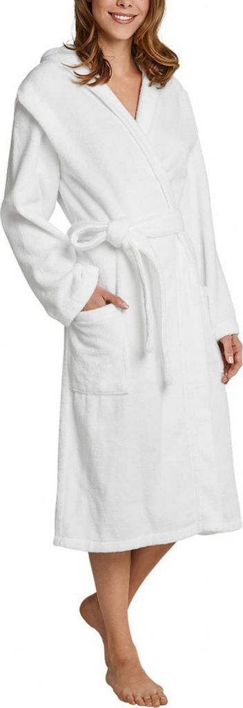 Schiesser Damen Hausmantel Morgenmantel Bademantel mit Kapuze, Farbe:Weiß, Artikel:-100 weiß, Größe:M