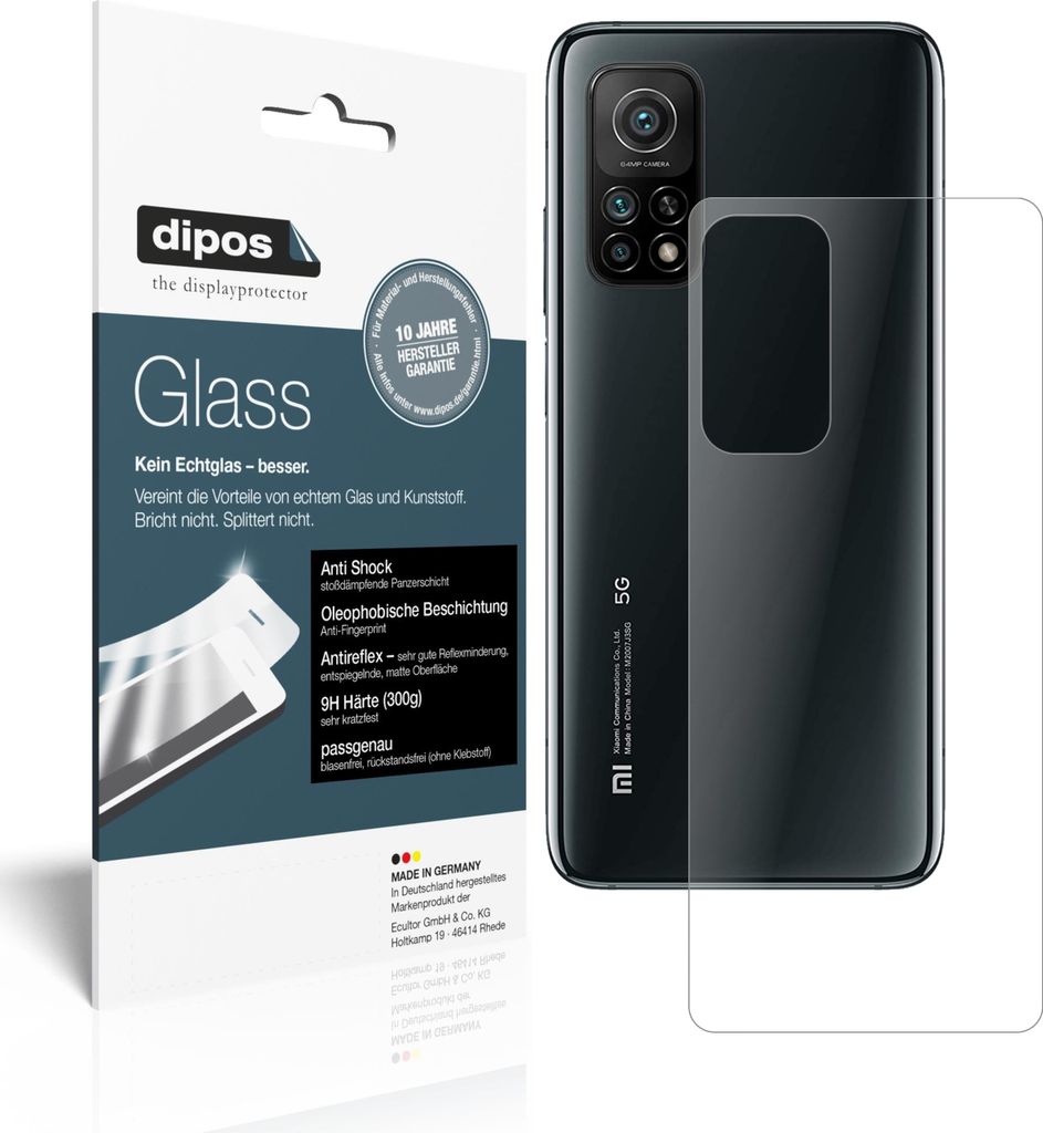 1x Schutzfolie für Xiaomi Mi 10T Rückseite matt - Anti-Shock 9H Folie dipos Glass Kunststoffglas