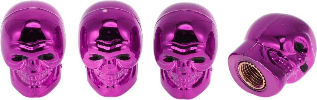 4 Stück Totenkopf-förmige Reifenventilkappen Dekorative Reifenventil-Staubschutzabdeckungen 7x22mm Lila Kunststoff Kupfer