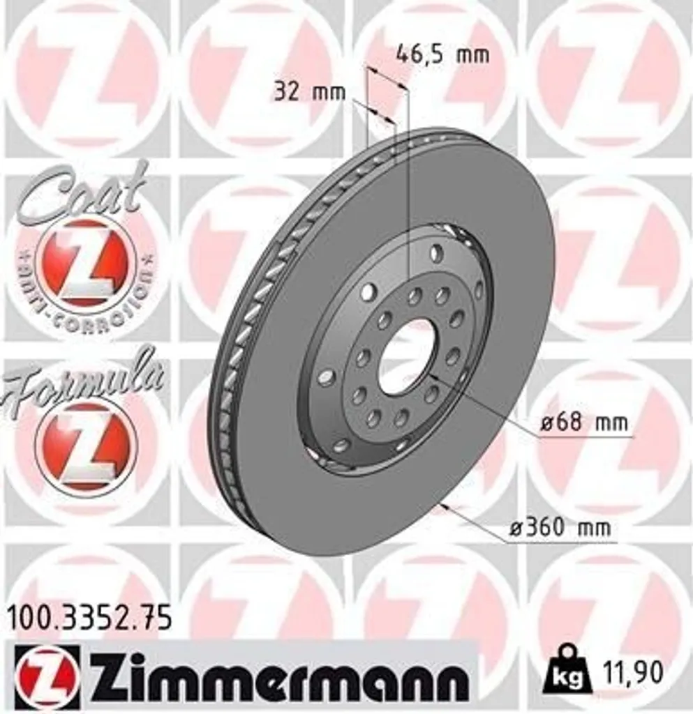 Disque de frein ZIMMERMANN 100.3352.75 pour Audi A4 8D de haute qualité
