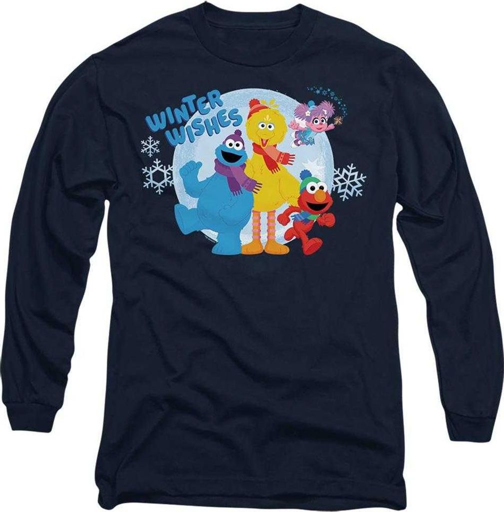 Sesame Street - "Winter Wishes" T-Shirt für Herren/Damen Uni, Langärmlig TV27111 (M) (Marine)