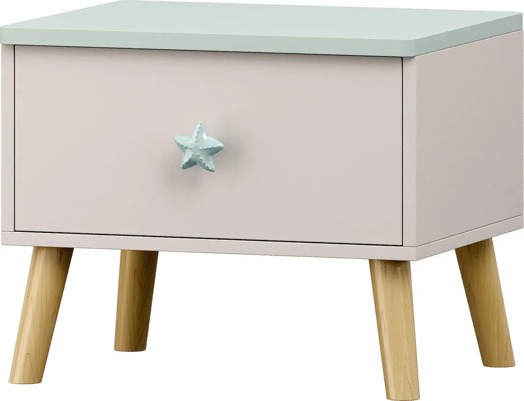 Petite table de nuit enfant Sandnes pieds bois stable blanc et menthe