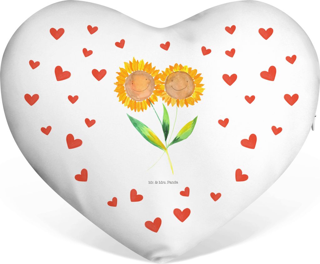 Mr. & Mrs. Panda Dekokissen Blume Sonnenblume - Weiß - Geschenk, Zusammen, Vertrauen, dekoartikel, Pflanzen, Kuschelkissen, Best Friends, Herzkiss...