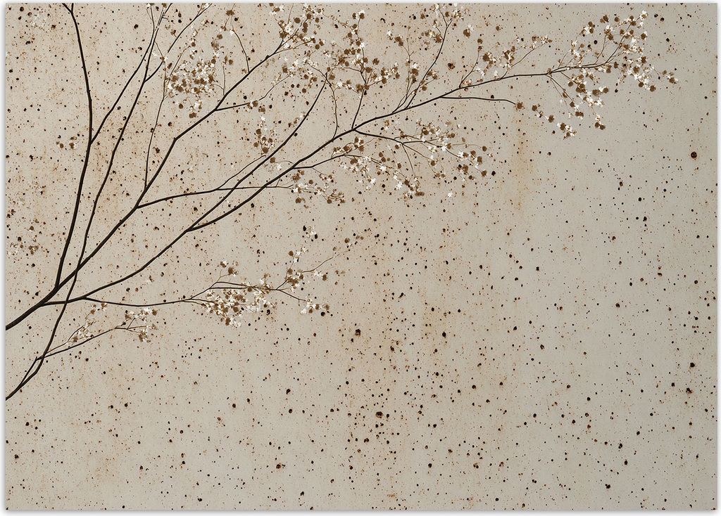 Vlies fototapete Zweige mit Blumen 300x210 cm Feeby Beige inkl. Kleber einfache Montage