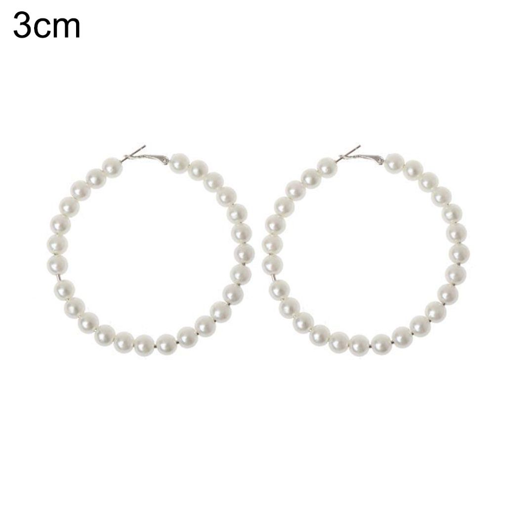 Elegante Damen-Creolen mit Kunstperlen, großer Kreis, Statement-Schmuck, Geschenk-Weiß,4cm