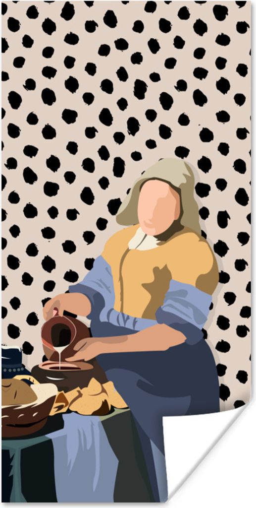 MuchoWow Poster Alte Meister - Milchmädchen - Tupfen - Vintage 75x150 cm - Dekoration für die Wände