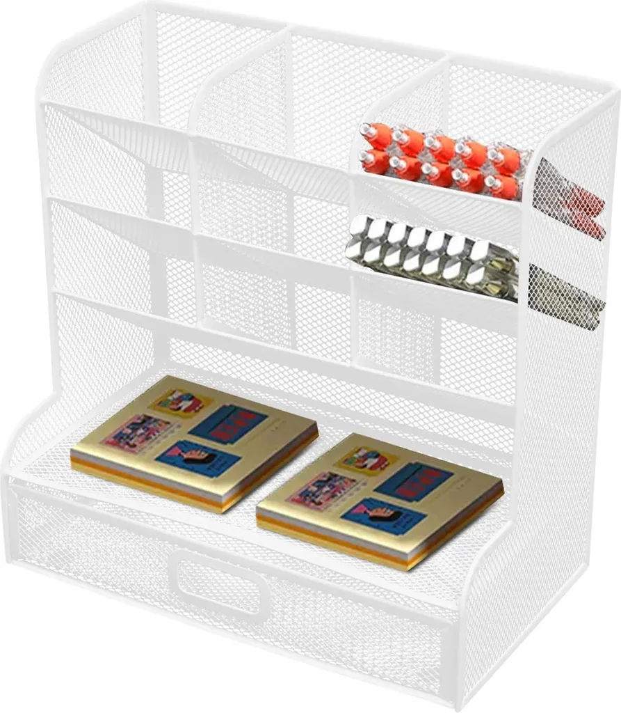 Pot à crayons multifonction rectangulaire blanc en métal pour le bureau - 2