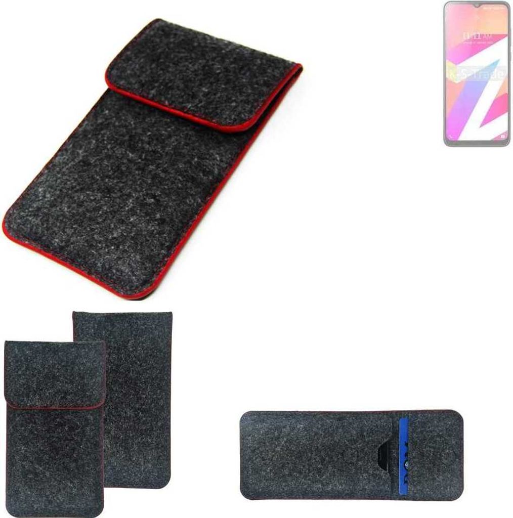 K-S-Trade Handy Schutz Hülle kompatibel mit Lava Z3 Schutzhülle Handyhülle Filztasche Pouch Tasche Case Sleeve Filzhülle dunkelgrau roter Rand