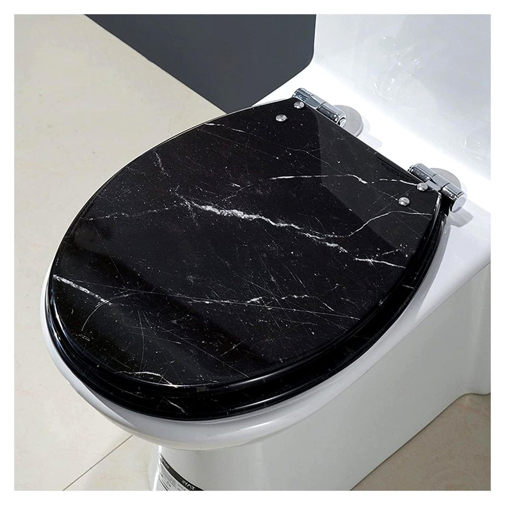 WC-Sitz mit Absenkautomatik, robuster Harzkonstruktion, antibakterieller Oberfläche und verstellbaren Edelstahl-Scharniere, geeignet für U/O/V-f...