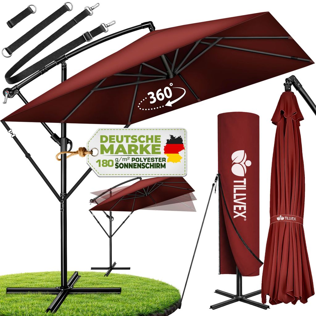 tillvex® Hliníkový slnečník Obdĺžnikový Ø 330 cm Červený + Obrázok produktu 
