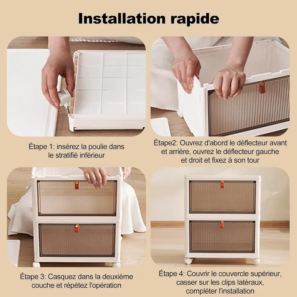Caisse de rangement empilable 45 litres avec roulettes - Set de 3 - 4