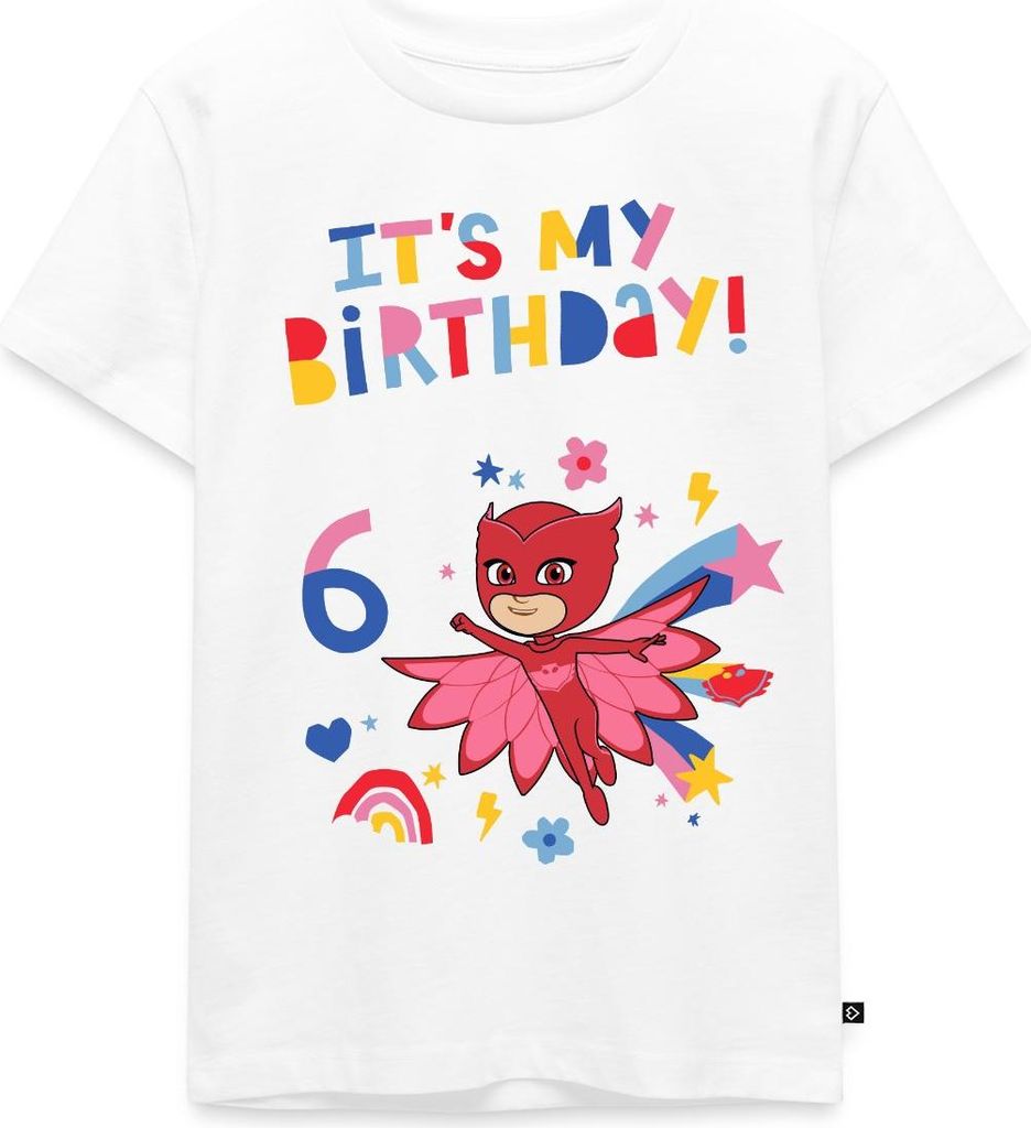 Spreadshirt PJ Masks Eulette Geburtstags Design 6. Geburtstag Kinder Premium T-Shirt, 110/116 (4 Jahre), Weiß