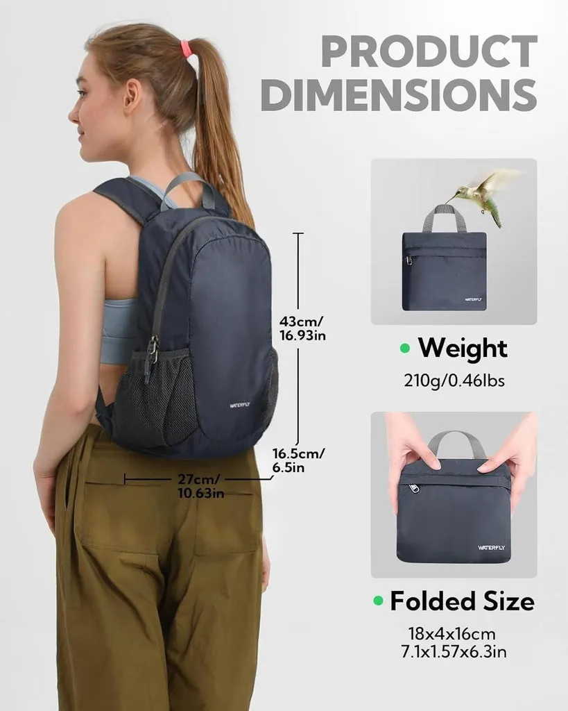 Sac à dos 18L pour voyage et marche - Format pliable compact ultraléger