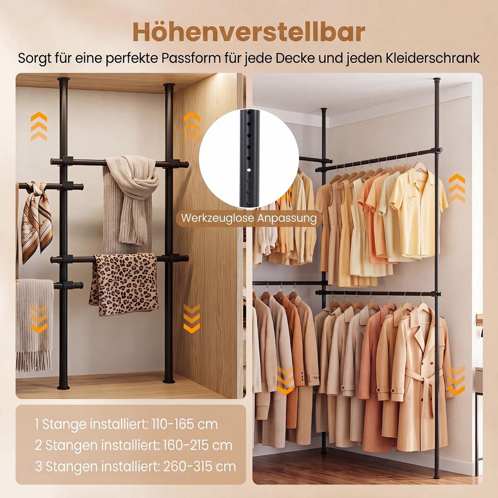 COSTWAY Teleskop-Kleiderständer Metall höhenverstellbar