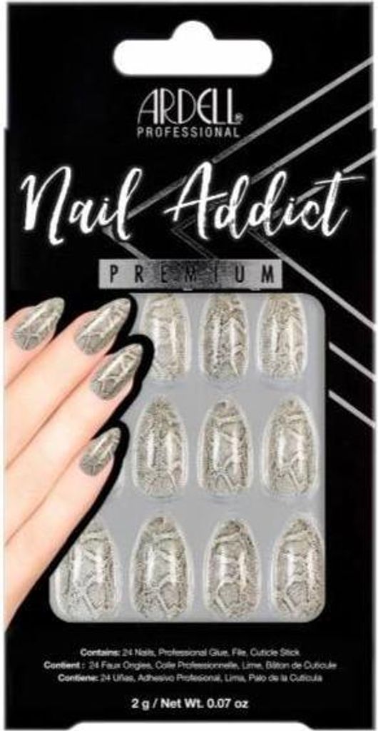 Ardell | 24 Tips - Künstliche Nägel - |Grau, Brokat| - Größe M - Tips - Nagelkleber - Grey Python - Komplettset