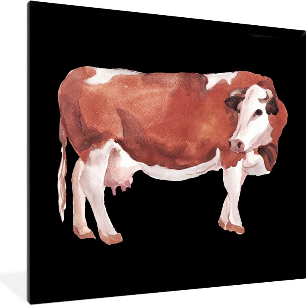 MuchoWow MuchoWow Gerahmtes Poster Kuh - Braun - Weiß 40x40 cm - Poster mit zchwarzem Bilderrahmen - Mit Rahmen - Wanddekoration Schlafzimmer