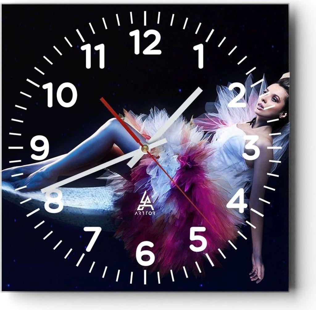 Wanduhr - Quadrat - Glasuhr - Frau Geheimnis Kleid elegant - 30x30cm - Schleichendes Uhrwerk - Lautlos - zum Aufhängen bereit - Dekoration Modern ...