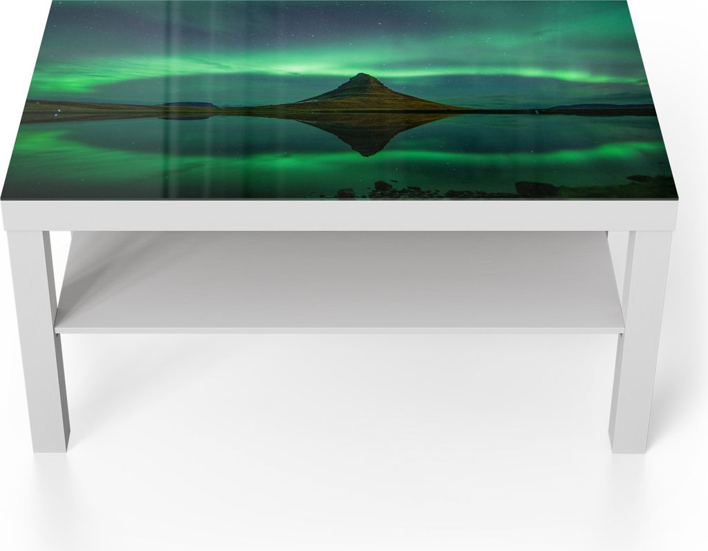 DEQORI Couchtisch 90x55 cm Weiß 'Magischer Lichttanz' Glas Beistelltisch Glastisch modern