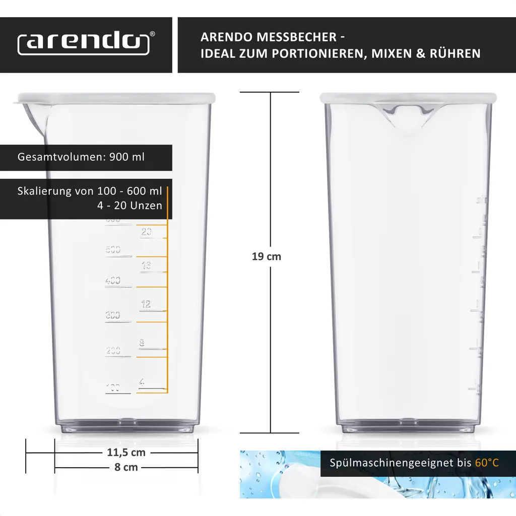 2x Bicchiere Mixer Arendo 600ml per Shake Proteici e Smoothies - 2