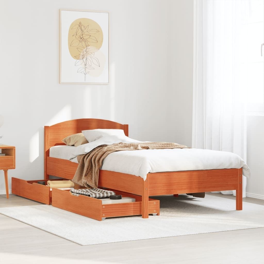 Design New Bettrahmen inkl. Lattenrost - Massivholzbett ohne Matratze Wachsbraun 100x200 Kiefernholz - Klassische Betten Möbel2025 CHY7382491 2parcel