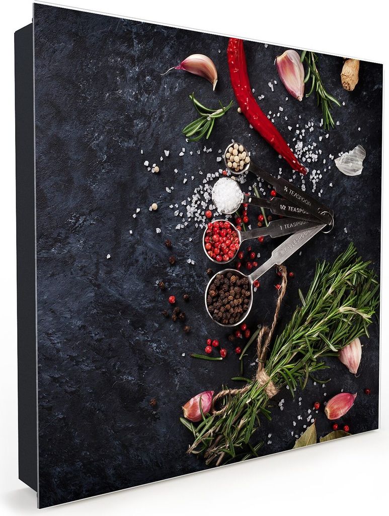Nachbildung-Schlüsselkasten, Magnetpinnwand und Memoboard mit Glasfront Motiv Chili und Kräuter