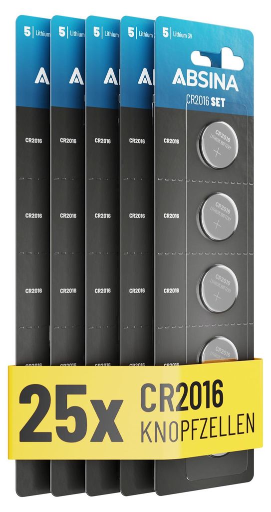 ABSINA CR2016 Knopfzelle 25er Pack - CR 2016 Knopfzelle 3V Produktbild 