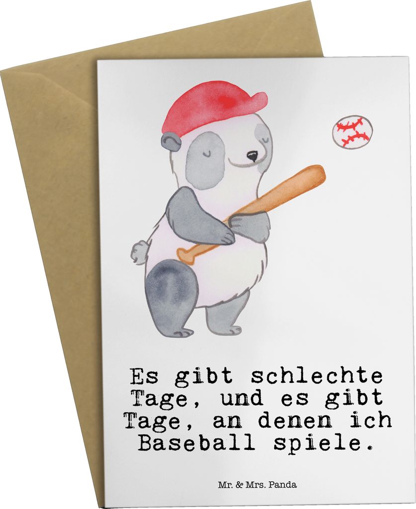 Mr. & Mrs. Panda Grußkarte Panda Baseball spielen - Weiß - Geschenk, weihnachtskarten, einladungskarten, osterkarten, Ballsport, Baseballverein, ...