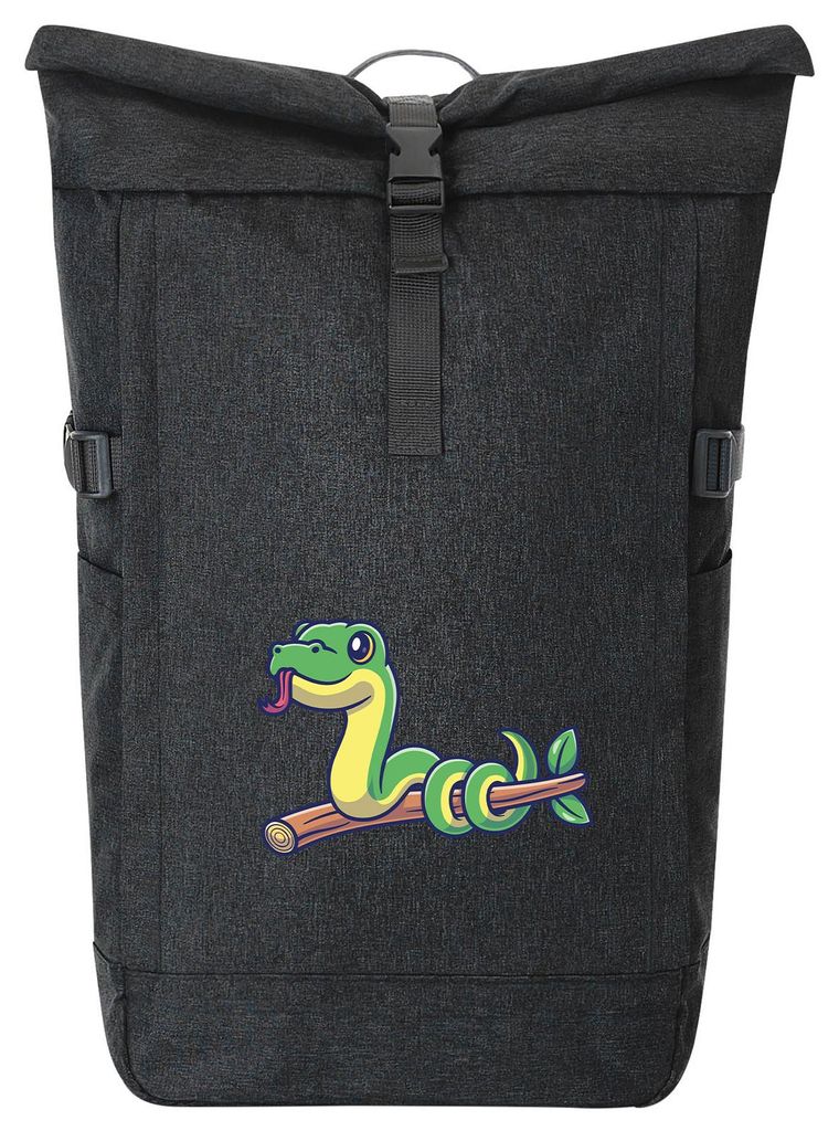 Huuraa Kurierrucksack Schlange Comic 30-44 Liter Black Melange Fairtrade Rolltop Rucksack Geschenkidee