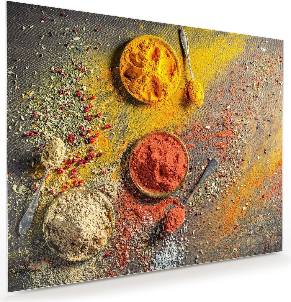 Glasbild Wandbild Gewürz verstreut 100x80cm in XXL für Wohnzimmer, Schlafzimmer, Badezimmer, Flur