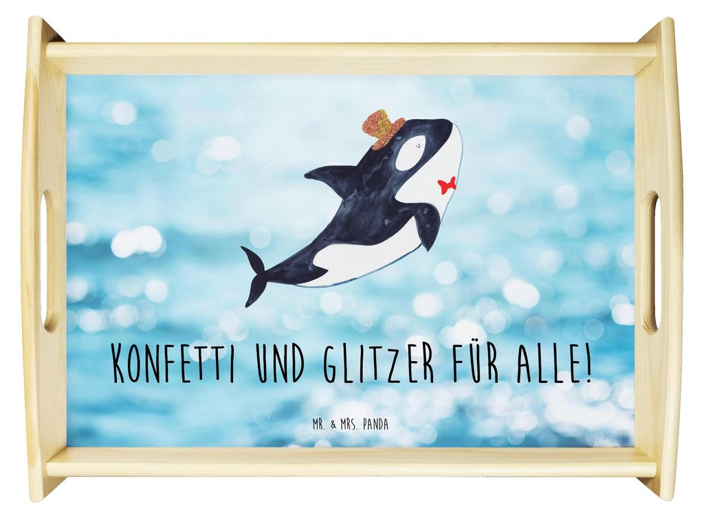 Mr. & Mrs. Panda Serviertablett Orca Zylinder - Oceanblue - Geschenk, Servier Tablett, Narwal, holz, Geburtstag, Fest, aus, Meer, Glückwunsch, Kon...