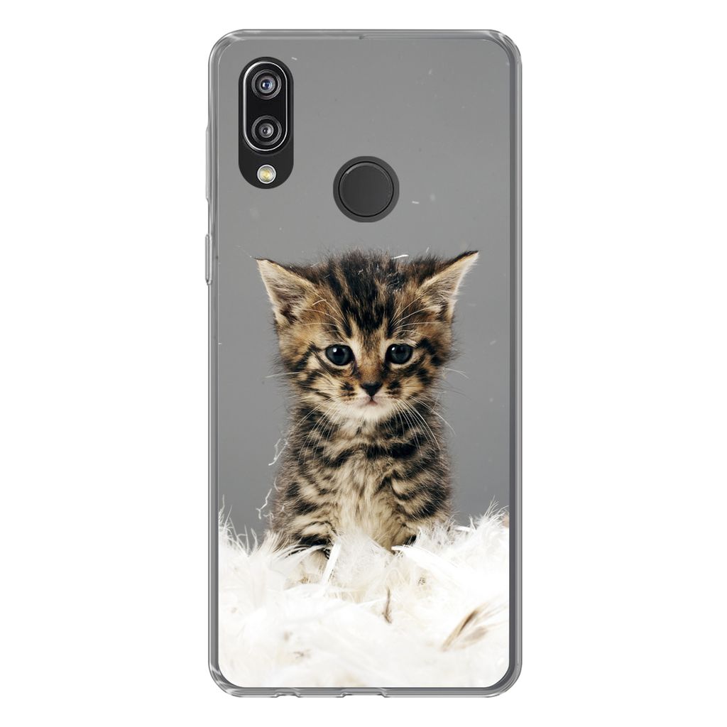 MuchoWow Handyhülle Schutzhülle Hülle für Huawei P20 Lite (2020) Katze - Kätzchen - Federn Silikon Softcase Handy Hülle - Kartenhalter
