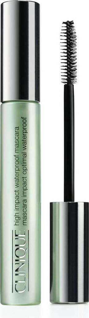 A Clinique High Impact Waterproof Mascara tube and wand are shown against a white background.