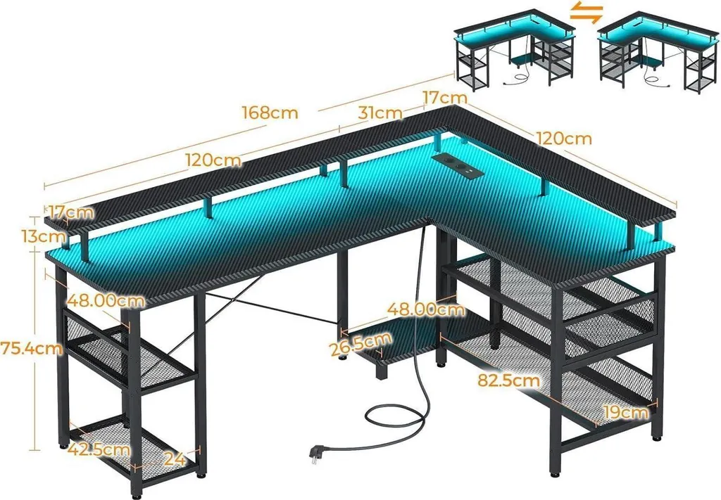 Table Gaming LED ODK Bureau d'Angle pour Setup Streaming 168x120cm - 3