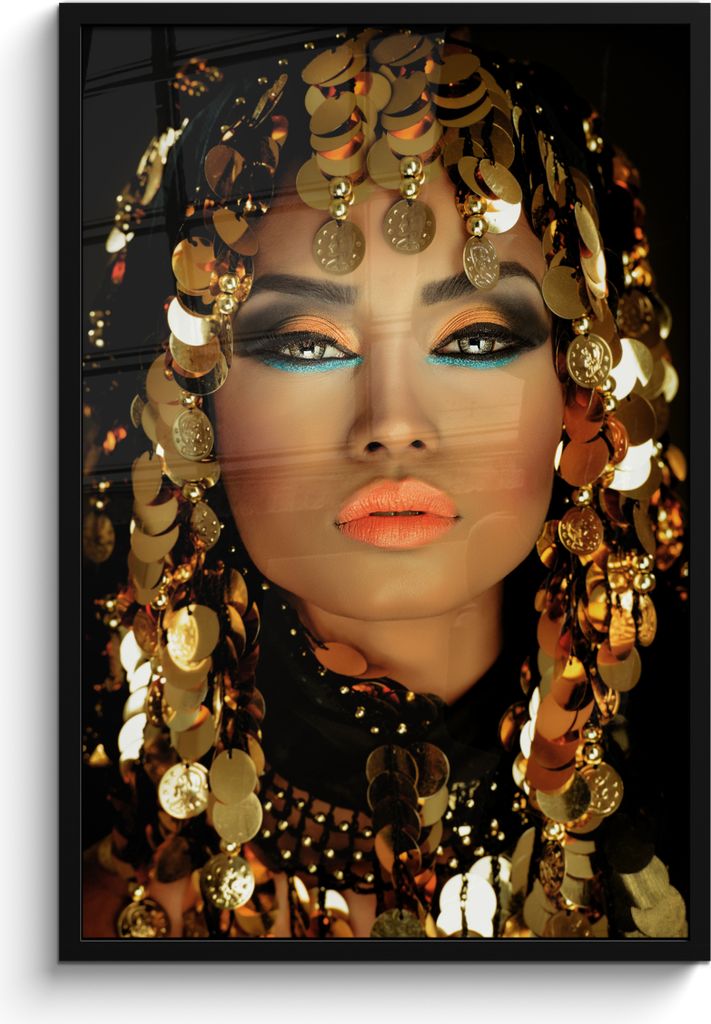 MuchoWow MuchoWow Gerahmtes Poster Frau - Kleopatra - Gold - Schmuck - Make-up - Luxus 60x90 cm - Poster mit zchwarzem Bilderrahmen - Kunst