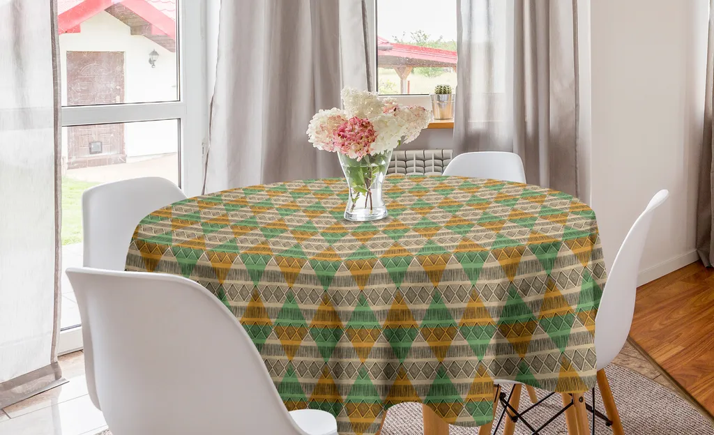 Decorazione Tavola Rotonda ABAKUHAUS 150cm Motivo Folk Beige Verde