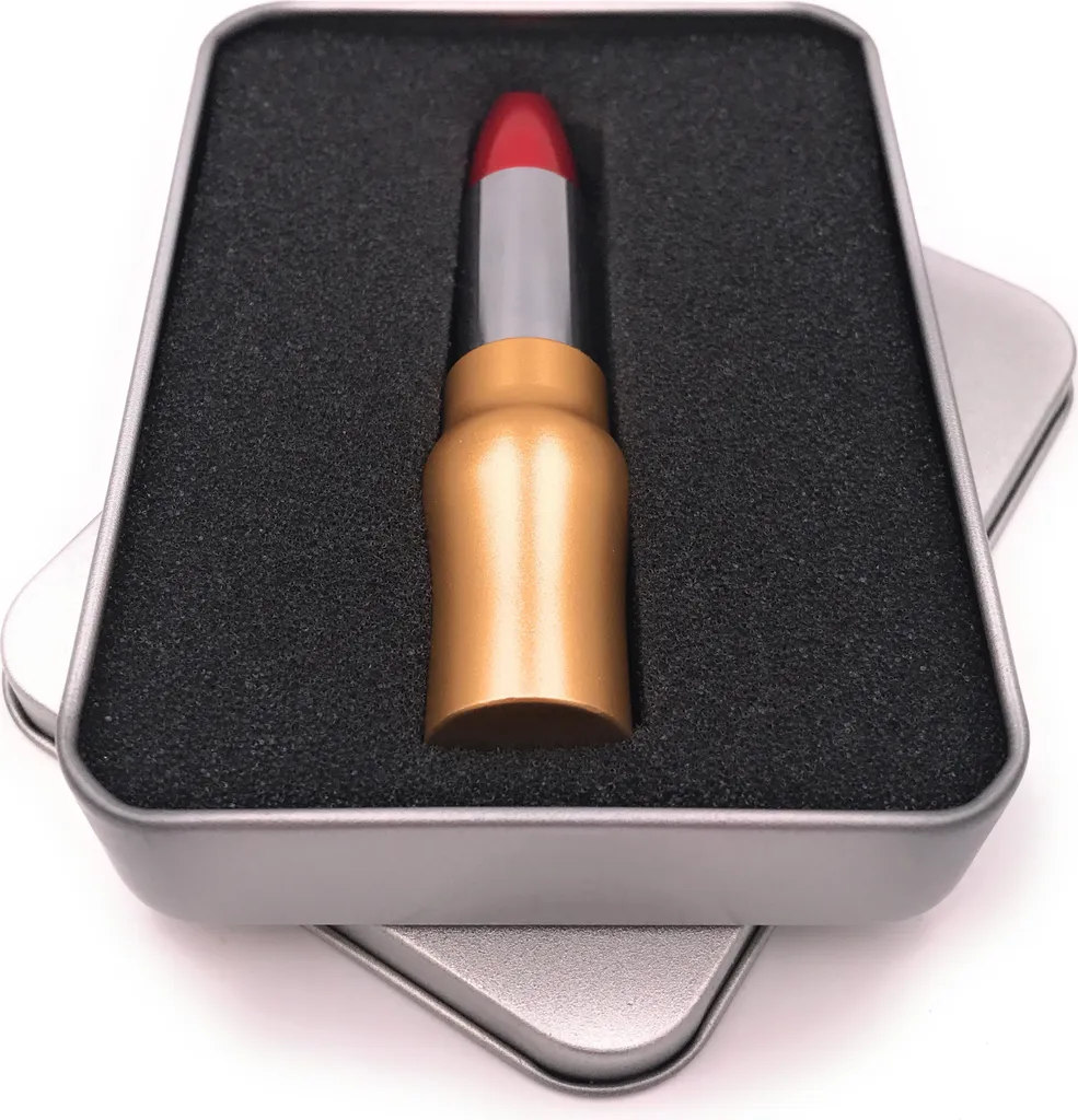 Onwomania rossetto lucidalabbra lungo rosso argento nero Chiave USB in confezione regalo in alluminio 32 GB USB 2.0